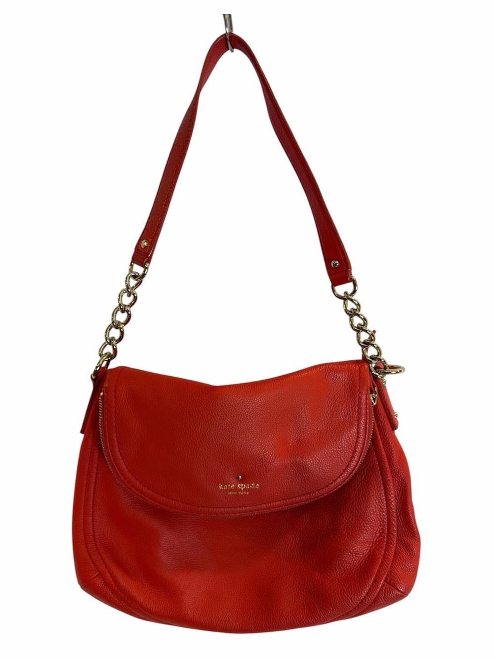 kate spade New York Red/Orange Pebbled Leather Shoulder Bag Gold Chain w/ Cover